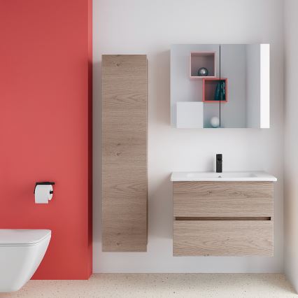 Dřevojas - Badezimmerschrank mit Waschbecken BANO 78x47 cm Dunkleiche/Weiß
