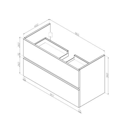 Dřevojas - Waschtischunterschrank BANO 100 x 47 cm inkl. Waschbecken, Dunkle Eiche/Weiß