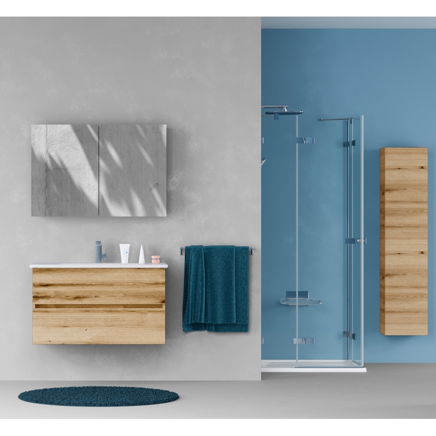 Dřevojas - Waschtischunterschrank mit Waschbecken BANO 100x47 cm Eiche/Weiß