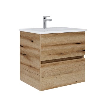 Dřevojas - Waschtischunterschrank mit Waschbecken BANO 60 x 47 cm Eiche/Weiß