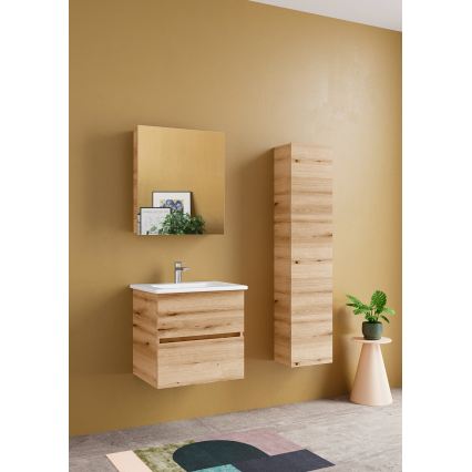 Dřevojas - Waschtischunterschrank mit Waschbecken BANO 60 x 47 cm Eiche/Weiß