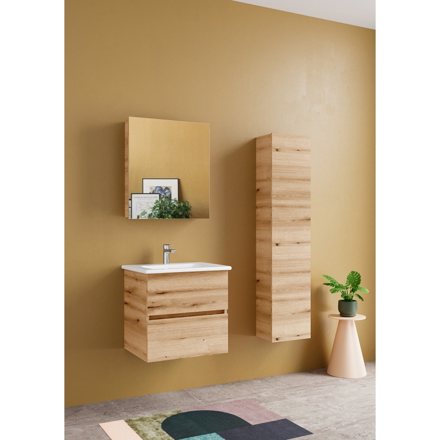Dřevojas - Waschtischunterschrank mit Waschbecken BANO 60 x 47 cm Eiche/Weiß