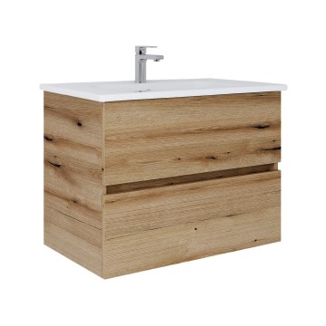 Dřevojas - Waschtischunterschrank mit Waschbecken BANO 78 x 47 cm Eiche/Weiß