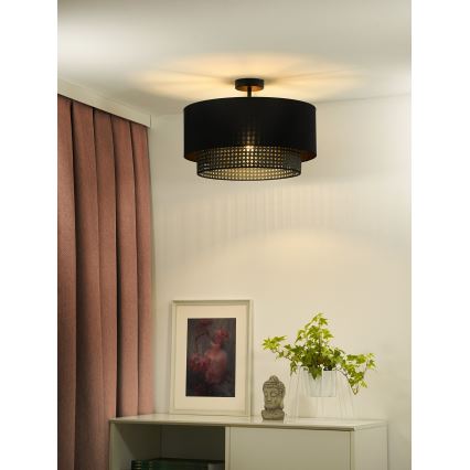 Duolla - Aufbauleuchte BOHO RATTAN 1xE27/15W/230V d 45 cm schwarz