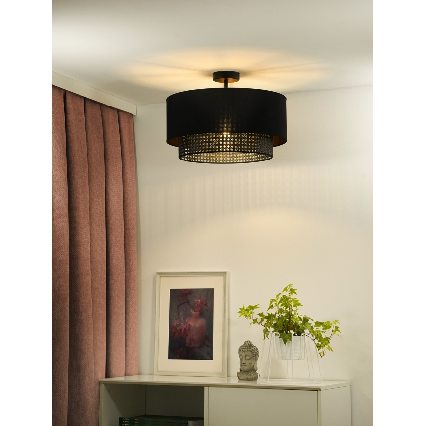 Duolla - Aufbauleuchte BOHO RATTAN 1xE27/15W/230V d 45 cm schwarz