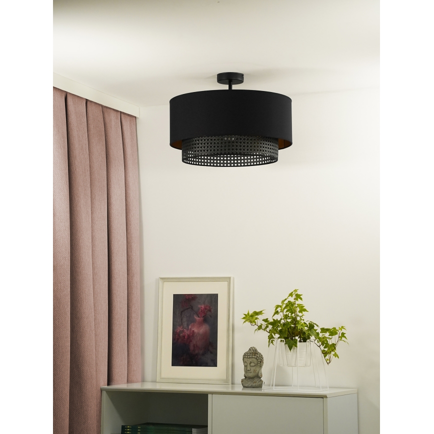 Duolla - Aufbauleuchte BOHO RATTAN 1xE27/15W/230V d 45 cm schwarz