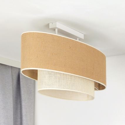 Duolla - Aufbauleuchte DOUBLE OVAL YUTE 2xE27/15W/230V braun/cremefarben