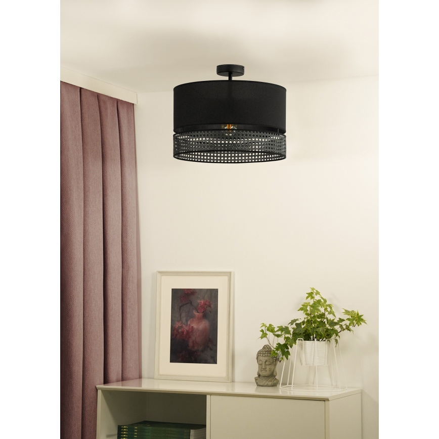 Duolla - Aufbauleuchte DOUBLE RATTAN 1xE27/15W/230V d 40 cm schwarz