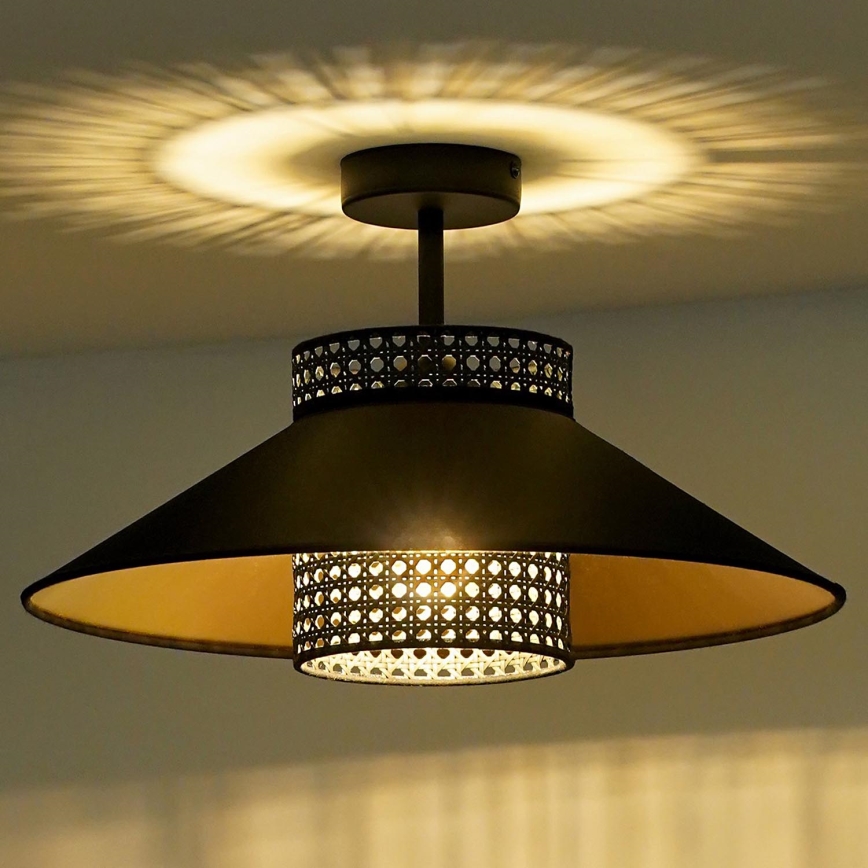 Duolla - Aufbauleuchte RIO RATTAN 1xE27/15W/230V d 45 cm schwarz/golden