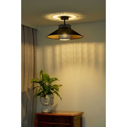 Duolla - Aufbauleuchte RIO RATTAN 1xE27/15W/230V d 45 cm schwarz/golden