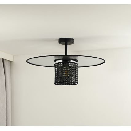 Duolla - Aufbauleuchte TOKYO RATTAN 1xE27/15W/230V d 50 cm schwarz/silbern