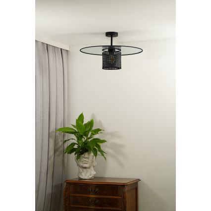 Duolla - Aufbauleuchte TOKYO RATTAN 1xE27/15W/230V d 50 cm schwarz/silbern