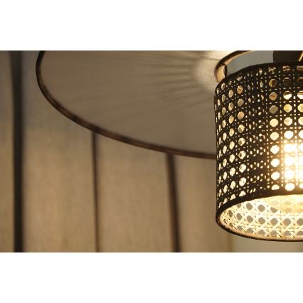Duolla - Aufbauleuchte TOKYO RATTAN 1xE27/15W/230V d 50 cm schwarz/silbern