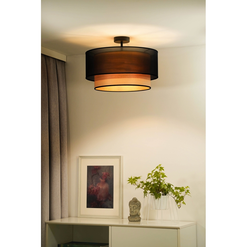 Duolla - Aufbauleuchte WOOD BOHO 1xE27/15W/230V d 45 cm schwarz/beige