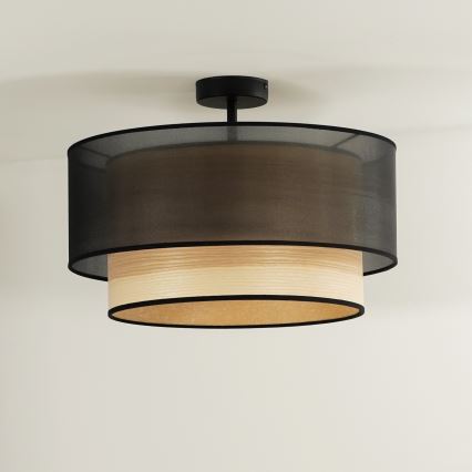 Duolla - Aufbauleuchte WOOD BOHO 1xE27/15W/230V d 45 cm schwarz/beige