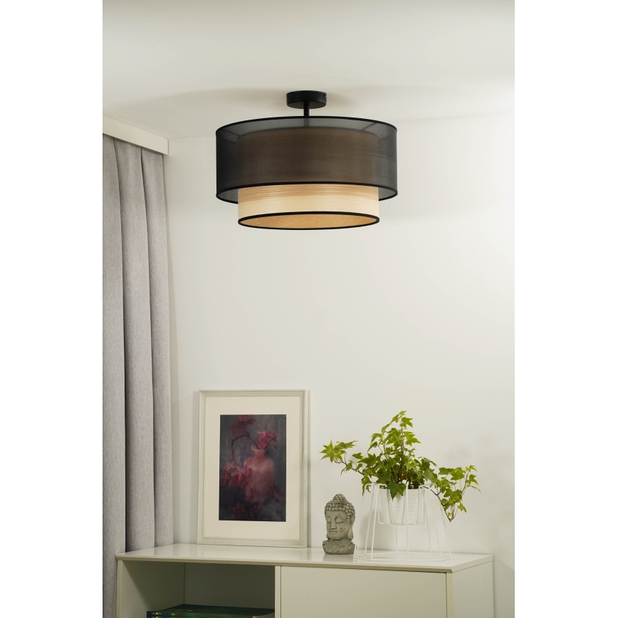 Duolla - Aufbauleuchte WOOD BOHO 1xE27/15W/230V d 45 cm schwarz/beige