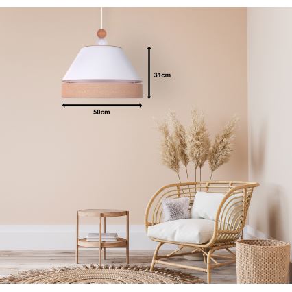 Duolla - Hängeleuchte an Schnur AVIGNON 1xE27/15W/230V d 50 cm weiß/braun