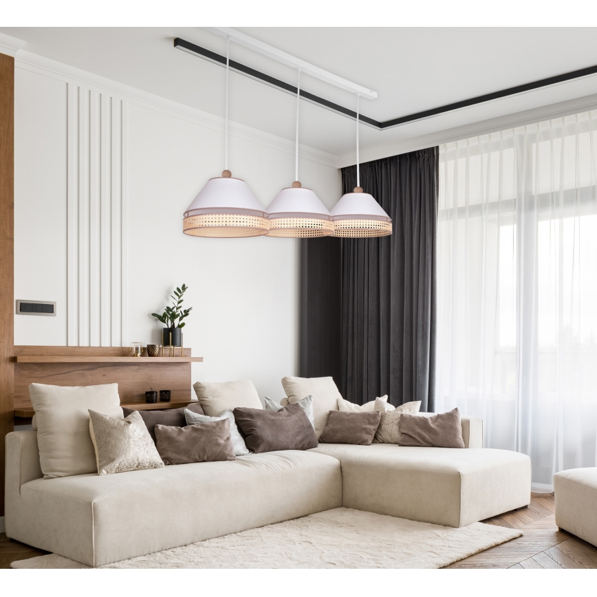 Duolla - Hängeleuchte an Schnur AVIGNON 3xE27/15W/230V weiß/Rattan