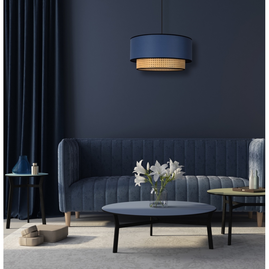 Duolla - Hängeleuchte BOHO 1xE27/15W/230V d 45 cm blau/Rattan