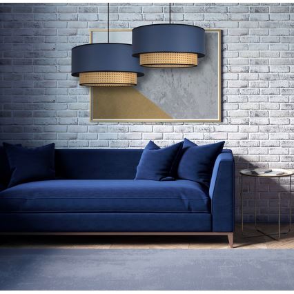 Duolla - Hängeleuchte BOHO 1xE27/15W/230V d 45 cm blau/Rattan