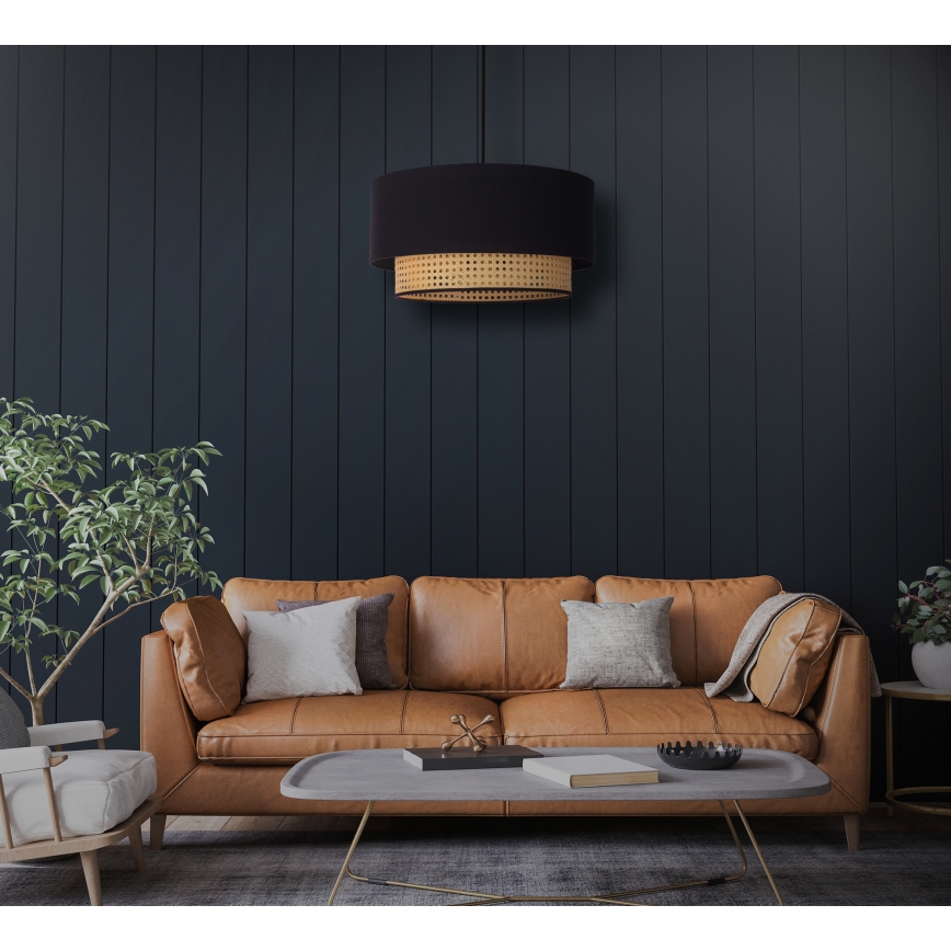 Duolla - Hängeleuchte BOHO 1xE27/15W/230V d 45 cm schwarz/Rattan