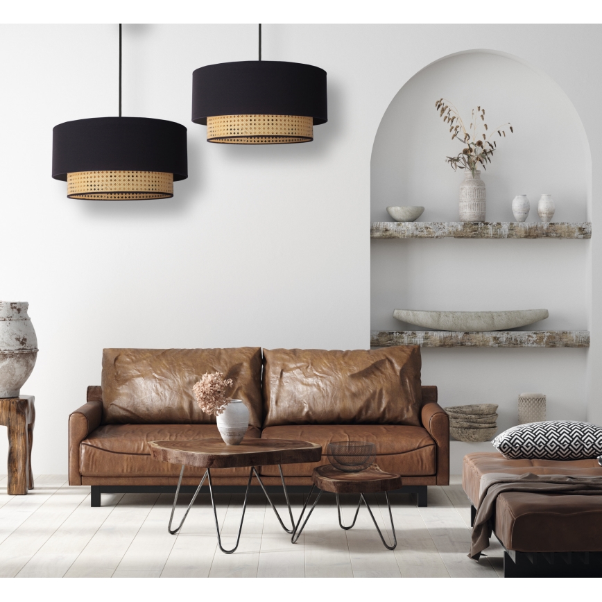Duolla - Hängeleuchte BOHO 1xE27/15W/230V d 45 cm schwarz/Rattan