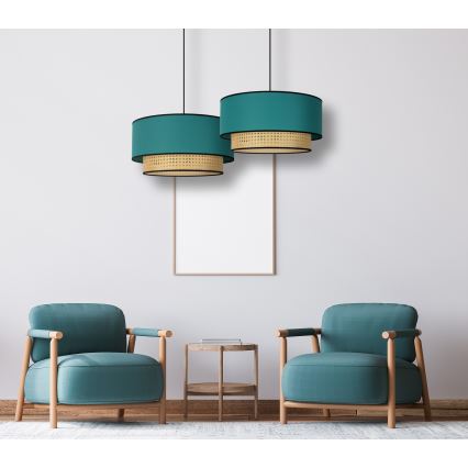 Duolla - Hängeleuchte BOHO 1xE27/15W/230V d 45 cm türkisfarben/Rattan