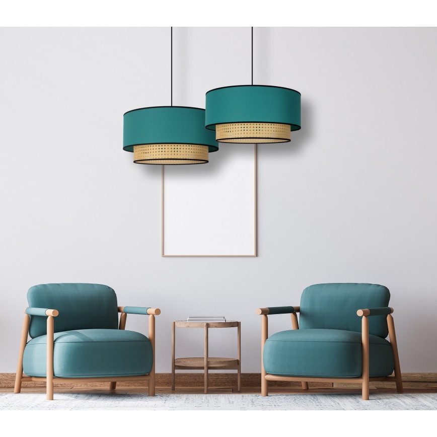 Duolla - Hängeleuchte BOHO 1xE27/15W/230V d 45 cm türkisfarben/Rattan