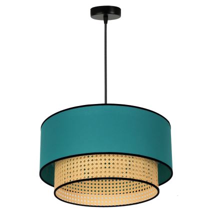 Duolla - Hängeleuchte BOHO 1xE27/15W/230V d 45 cm türkisfarben/Rattan