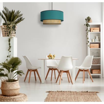 Duolla - Hängeleuchte BOHO 1xE27/15W/230V d 45 cm türkisfarben/Rattan