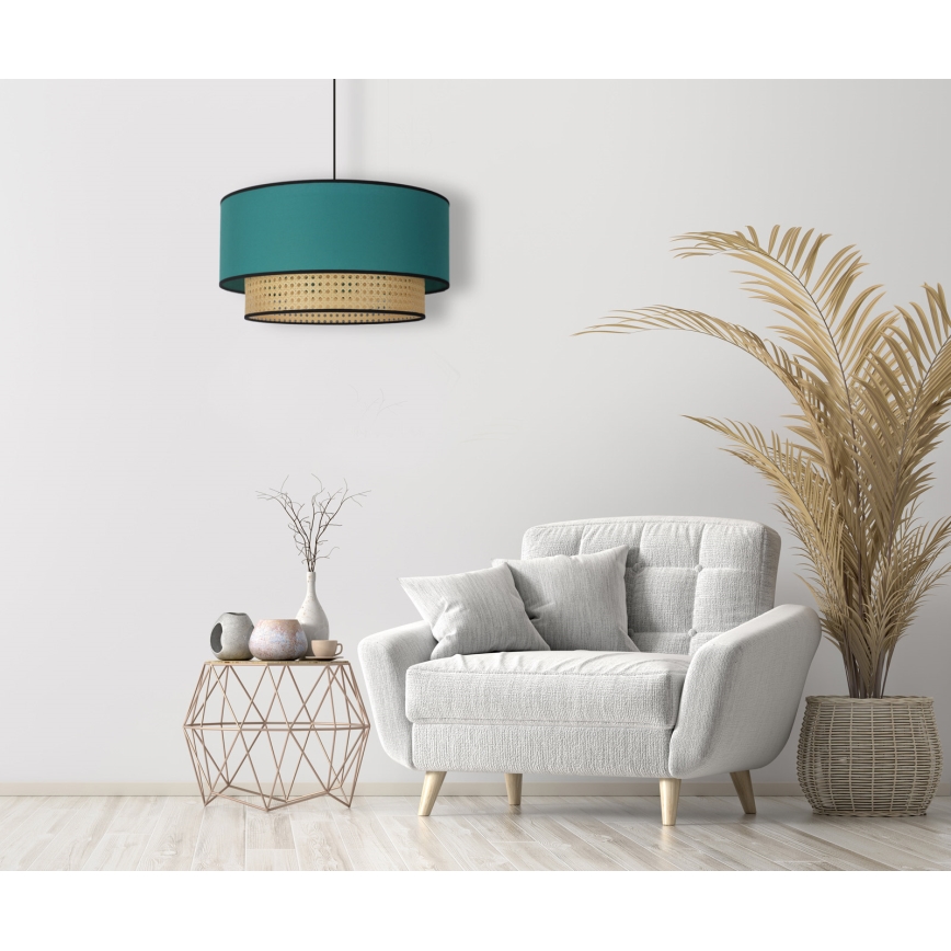 Duolla - Hängeleuchte BOHO 1xE27/15W/230V d 45 cm türkisfarben/Rattan