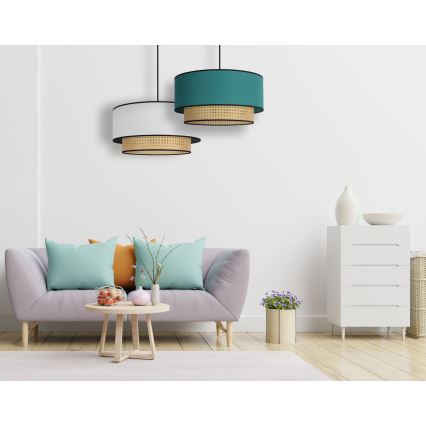 Duolla - Hängeleuchte BOHO 1xE27/15W/230V d 45 cm türkisfarben/Rattan