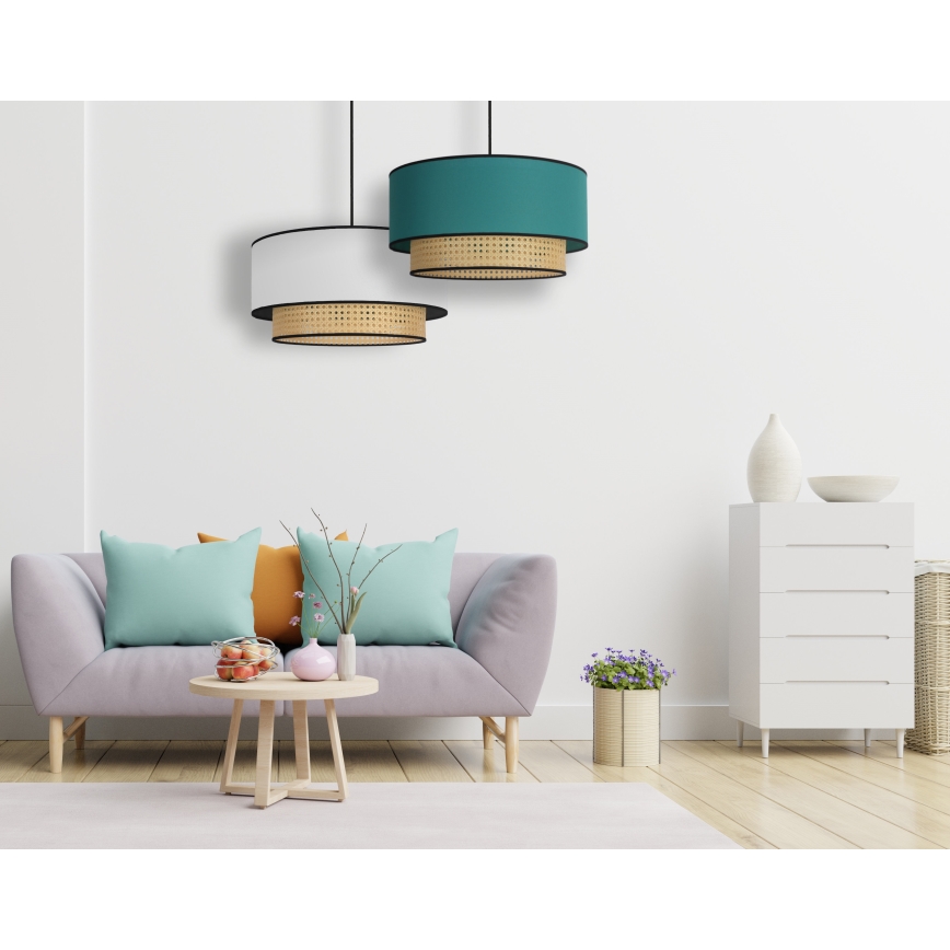 Duolla - Hängeleuchte BOHO 1xE27/15W/230V d 45 cm türkisfarben/Rattan
