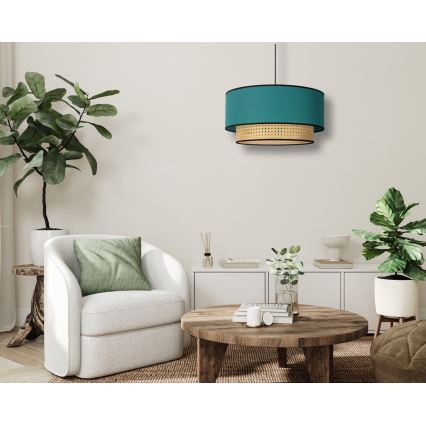Duolla - Hängeleuchte BOHO 1xE27/15W/230V d 45 cm türkisfarben/Rattan