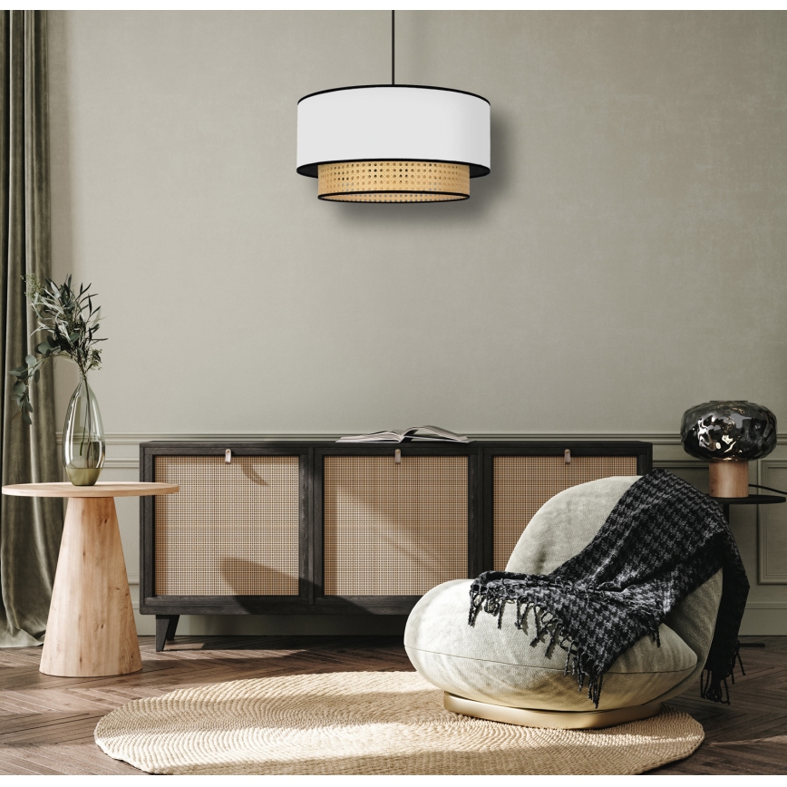 Duolla - Hängeleuchte BOHO 1xE27/15W/230V d 45 cm weiß/Rattan