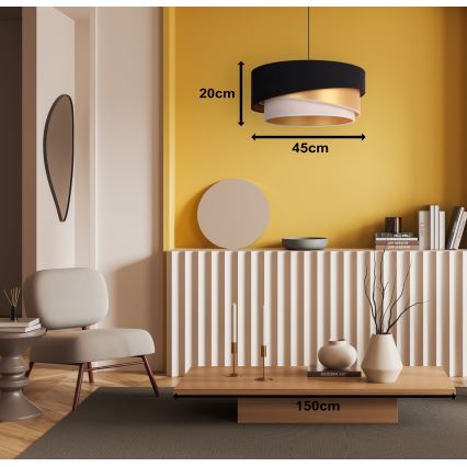 Duolla - Hängeleuchte KOBO 1xE27/15W/230V d 45 cm schwarz/golden/cremefarben