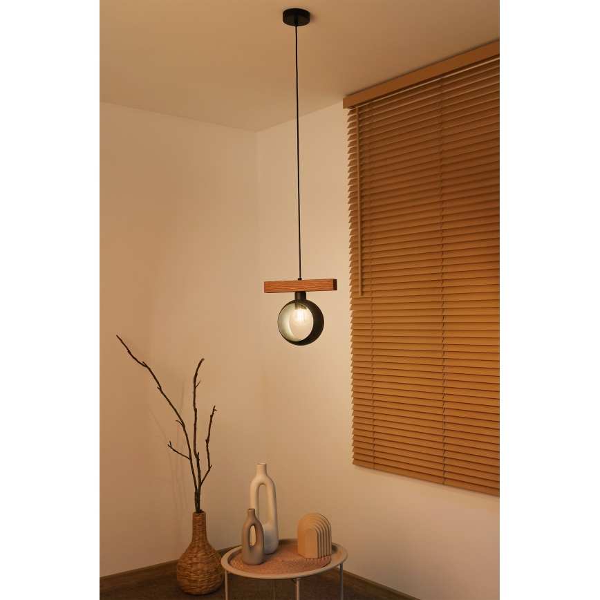 Duolla - Hängeleuchte mit Kabel IRONLINE 1xE27/15W/230V Kiefer/Eiche/Schwarz