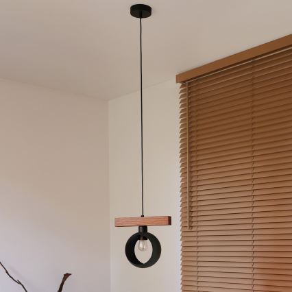 Duolla - Hängeleuchte mit Kabel IRONLINE 1xE27/15W/230V Kiefer/Eiche/Schwarz