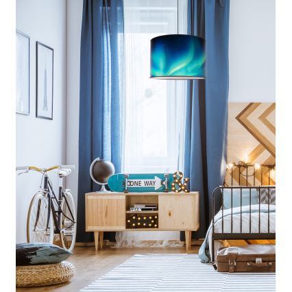 Duolla - Hängeleuchte PRINT L 1xE27/40W/230V d 45 cm schwarz/türkisfarben
