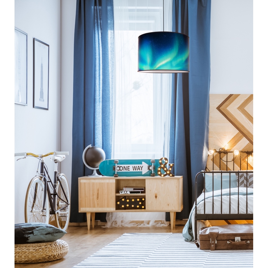 Duolla - Hängeleuchte PRINT L 1xE27/40W/230V d 45 cm schwarz/türkisfarben