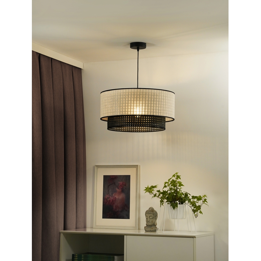 Duolla - Hängeleuchte RATTAN YUTE 1xE27/15W/230V d 45 cm cremefarben/schwarz