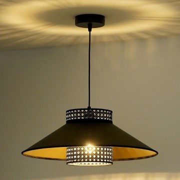 Duolla - Hängeleuchte RIO RATTAN 1xE27/15W/230V d 45 cm schwarz/golden
