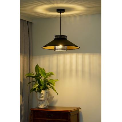 Duolla - Hängeleuchte RIO RATTAN 1xE27/15W/230V d 45 cm schwarz/golden