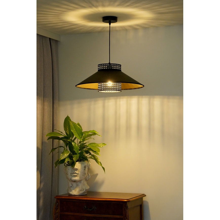 Duolla - Hängeleuchte RIO RATTAN 1xE27/15W/230V d 45 cm schwarz/golden