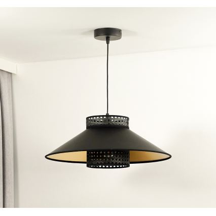 Duolla - Hängeleuchte RIO RATTAN 1xE27/15W/230V d 45 cm schwarz/golden