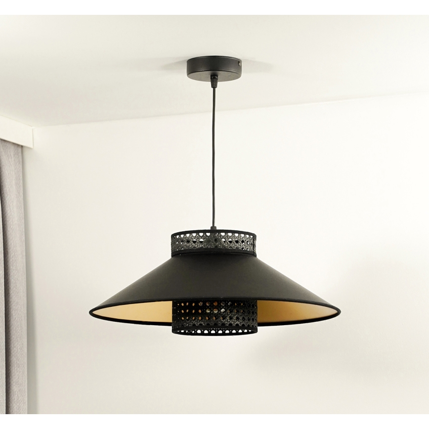 Duolla - Hängeleuchte RIO RATTAN 1xE27/15W/230V d 45 cm schwarz/golden