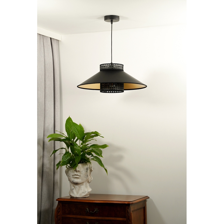 Duolla - Hängeleuchte RIO RATTAN 1xE27/15W/230V d 45 cm schwarz/golden