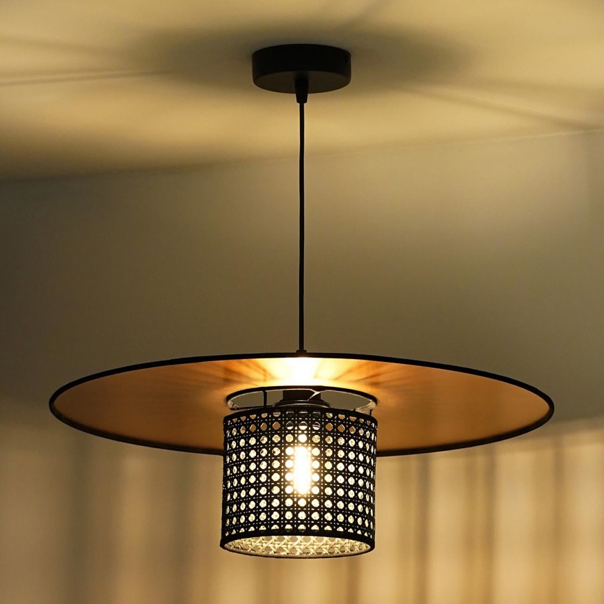 Duolla - Hängeleuchte TOKYO RATTAN 1xE27/15W/230V d 50 cm golden/schwarz