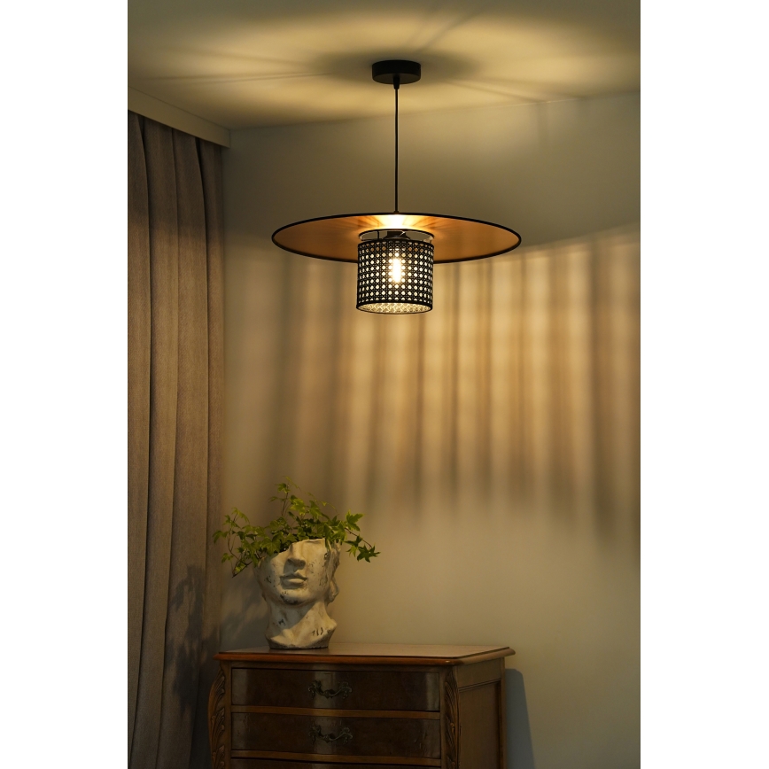 Duolla - Hängeleuchte TOKYO RATTAN 1xE27/15W/230V d 50 cm golden/schwarz
