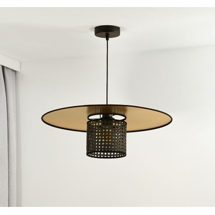 Duolla - Hängeleuchte TOKYO RATTAN 1xE27/15W/230V d 50 cm golden/schwarz